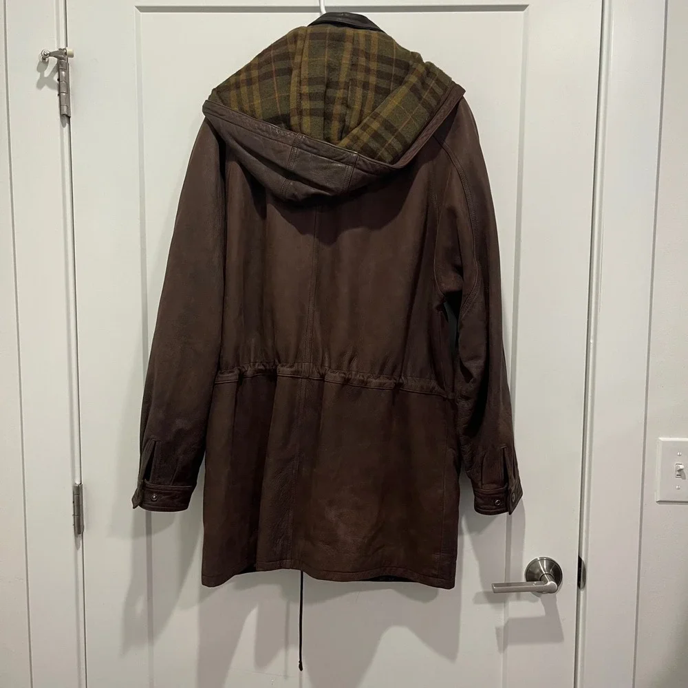 Wilsons Leather Adventure Bound Originals Brown Leather Parka Hooded Jacket L